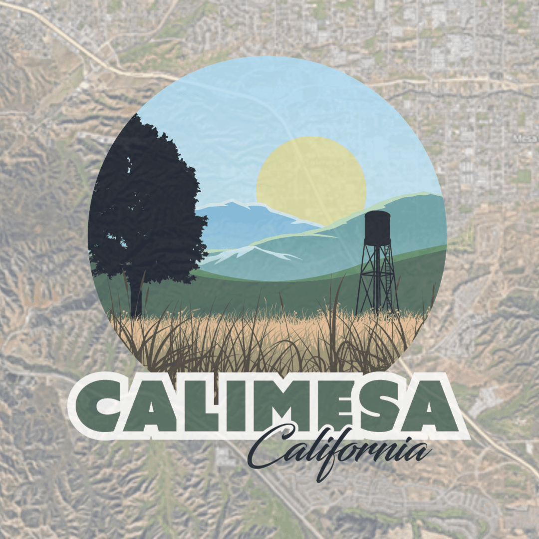 Aerial map of calimesa with the calimesa logo 